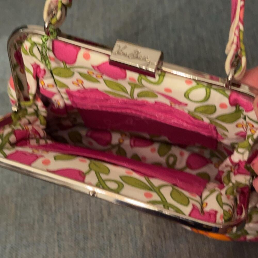 Vera Bradley Crossbody Bag Vintage Mini Frame Pink Floral Quilted Purse Cotton - Picture 7 of 8